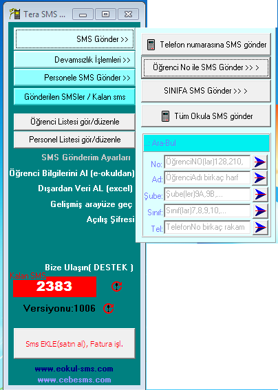 TeraSMS e-Okula Uyumlu SMS Gönderme Programı (32x64-bit) İndir